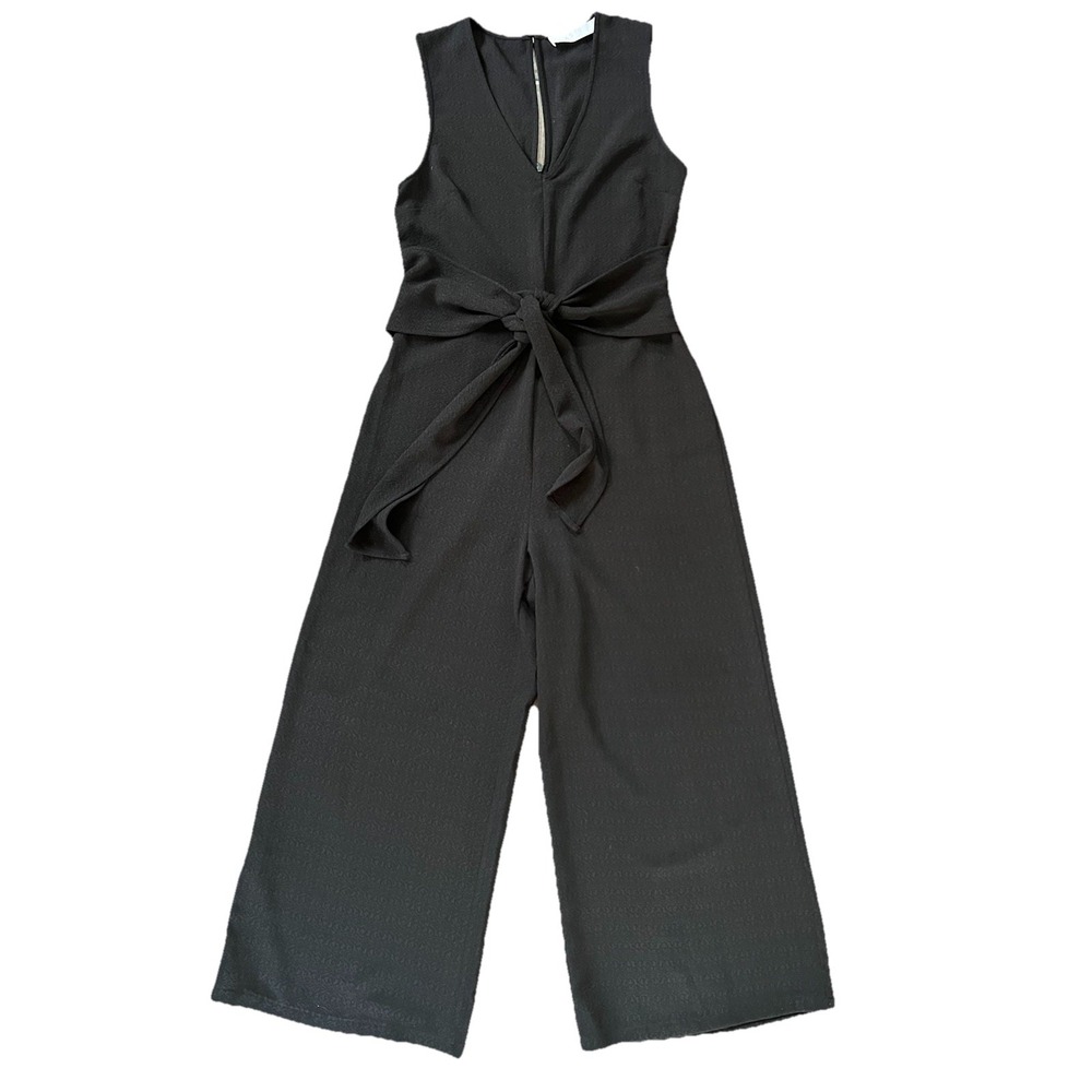 ASTR the Label Black Textured Tank Jumpsuit Wide Leg Cropped Faux Wrap Small